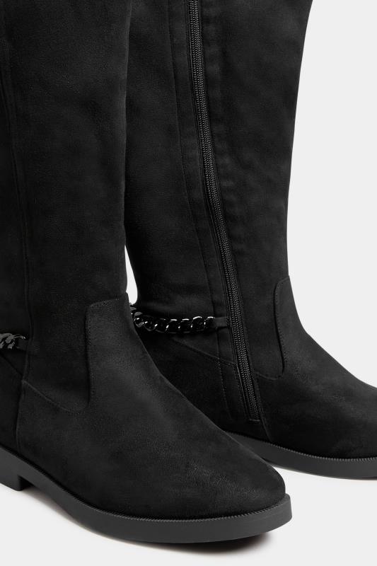 Curve Black Suede Knee High Chain Detail Boots In Wide E Fit & Extra Wide EEE Fit 5