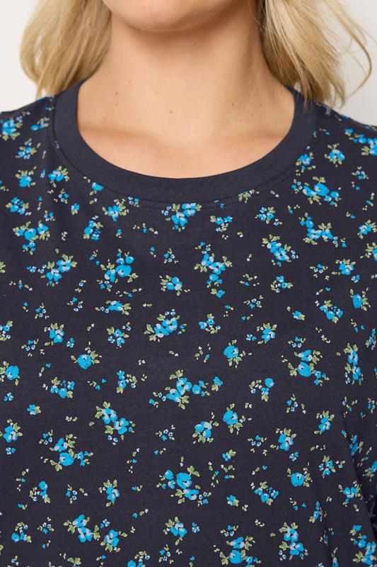 YOURS Plus Size Navy Blue Ditsy Floral Boxy T-Shirt | Yours Clothing 4