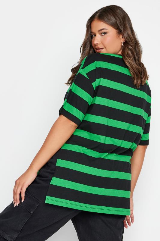 YOURS Plus Size Green Stripe Oversized T-Shirt | Yours Clothing 3