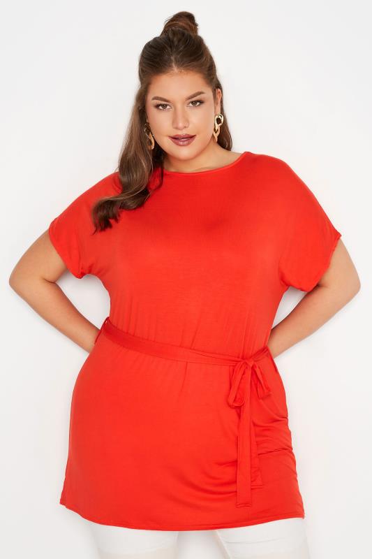 LIMITED COLLECTION Plus Size Orange Waist Tie T-Shirt | Yours Clothing 1