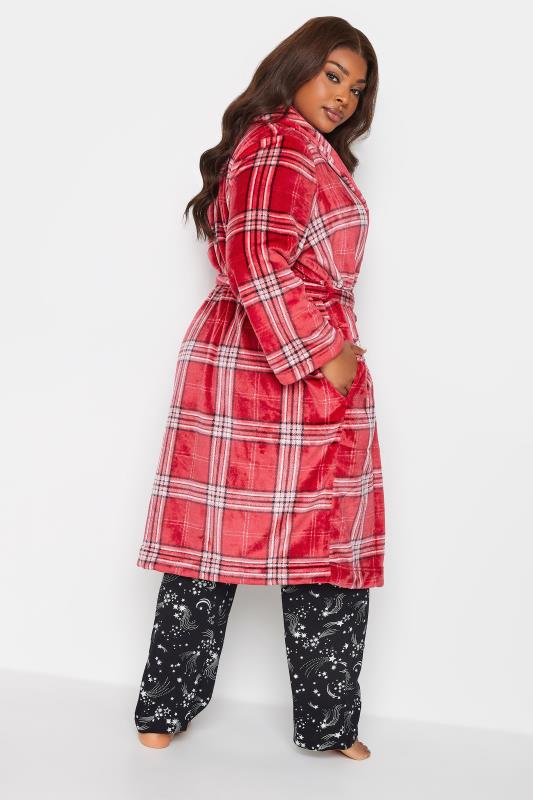 YOURS Plus Size Red Check Print Shawl Collar Dressing Gown | Yours Clothing 5