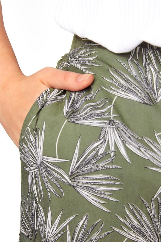 Curve Khaki Green Palm Print Crinkle Shorts 3
