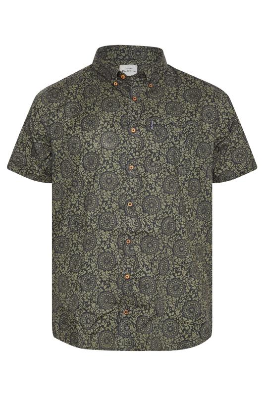 BEN SHERMAN Big & Tall Black & Khaki Green Floral Print Shirt 3
