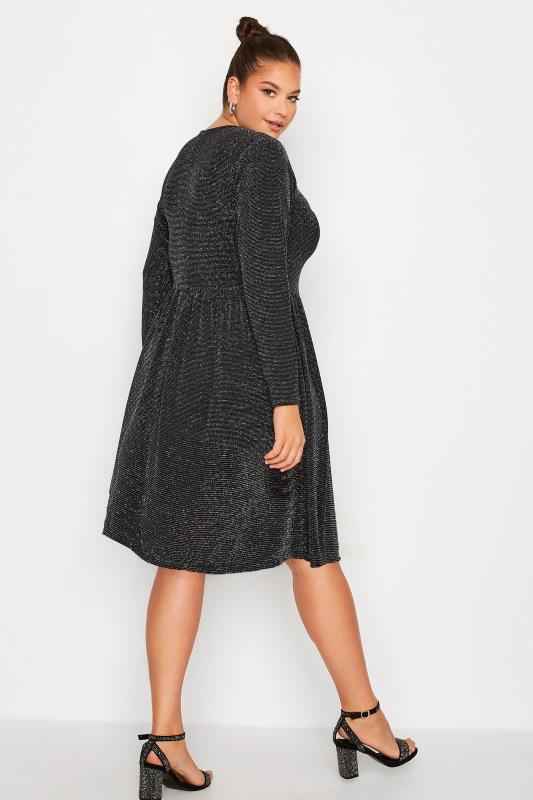 LIMITED COLLECTION Plus Size Black & Silver Glitter Sweetheart Neck Dress | Yours Clothing 3