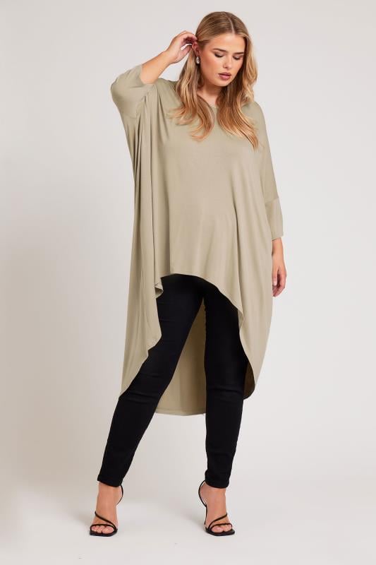 YOURS LONDON Plus Size Natural Brown Dipped Hem Longline Tunic | Yours Clothing 2