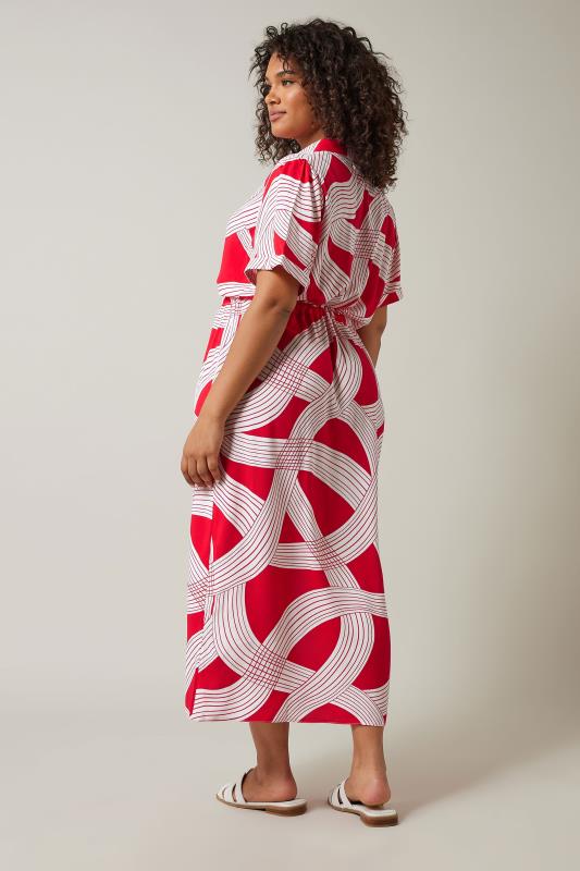 EVANS Plus Size Red Linear Print Midi Dress | Evans 3