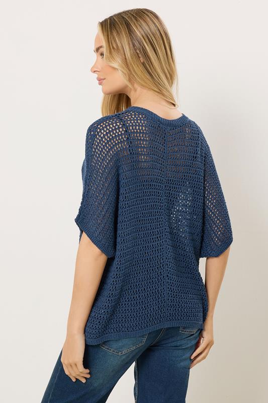 M&Co Navy Blue Crochet Short Sleeve Jumper | M&Co  2