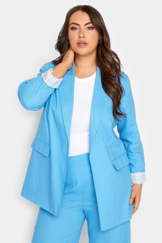 YOURS Plus Size Blue Linen Tailored Blazer | Yours Clothing 5
