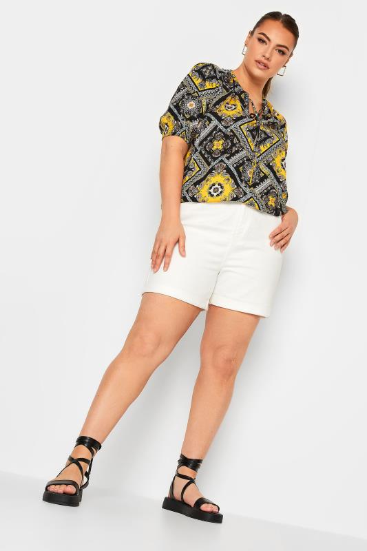 YOURS Plus Size Yellow & Black Paisley Tie Neck Blouse | Yours Clothing 2