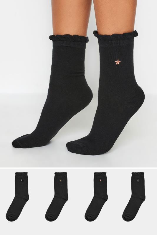  Grande Taille YOURS 4 PACK Black Embroidered Star Socks