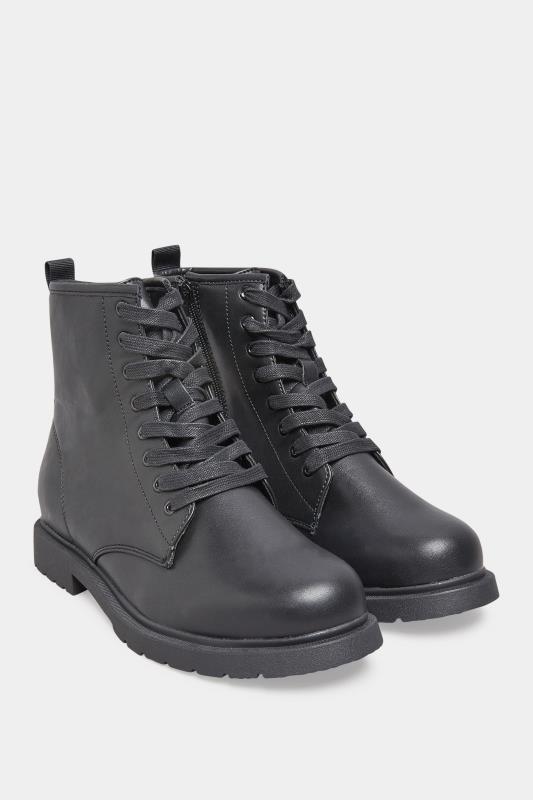 Black Vegan Faux Leather Lace Up Ankle Boots In Wide E Fit & Extra Wide EEE Fit | Yours Clothing 2