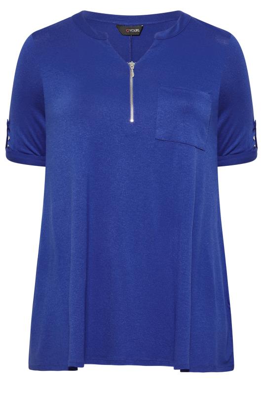 Plus Size Cobalt Blue Zip Front Top | Yours Clothing 6