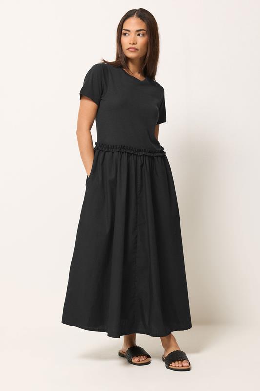  PixieGirl Petite zwarte midi-jurk met mix van ruches