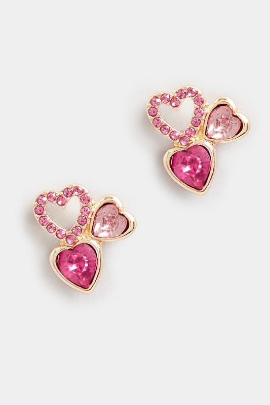 Gold & Pink Heart Cluster Diamante Earrings | Yours Clothing  2