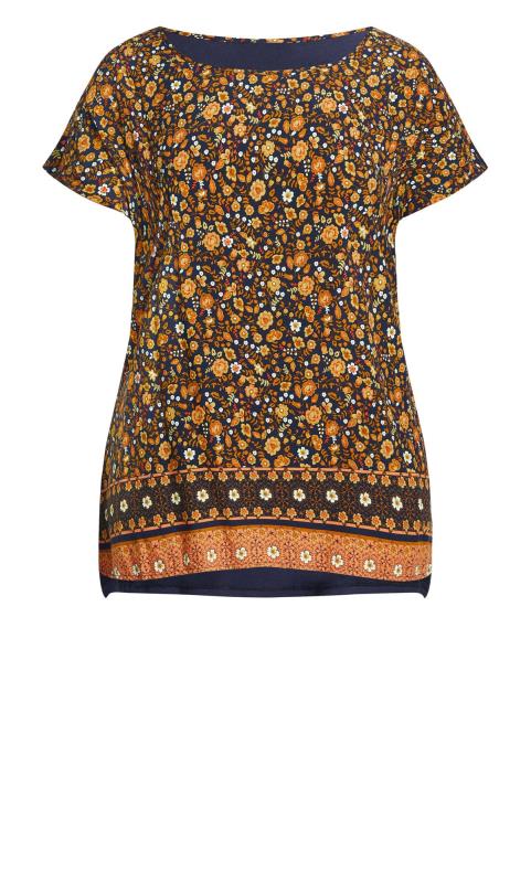 Evans Gold Abstract Print Dipped Hem Top 5