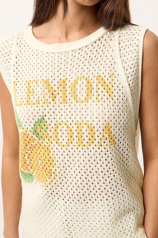 PixieGirl Petite Women's Ivory White Lemon Graphic Crochet Vest Top | PixieGirl 5