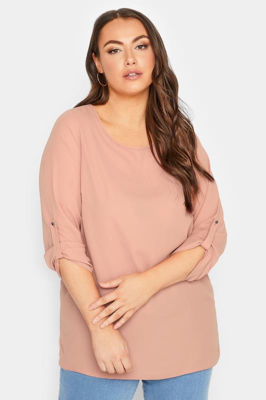  Tallas Grandes YOURS Curve Blush Pink Tab Sleeve Blouse