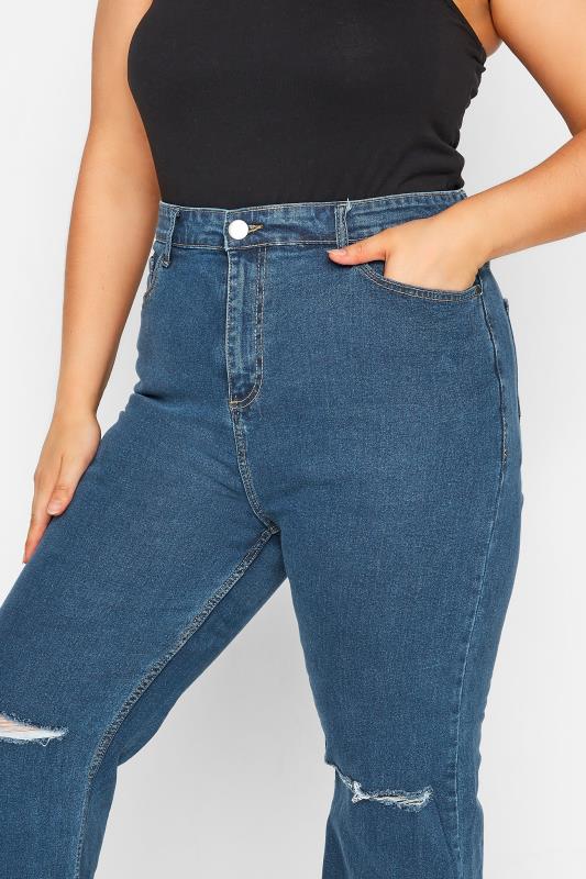 Curve Mid Blue Ripped Wide Leg Jeans 4