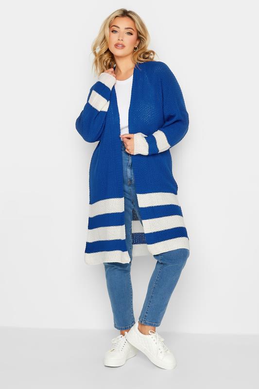 YOURS Curve Plus Size Cobalt Blue Stripe Cardigan | Yours Clothing  2