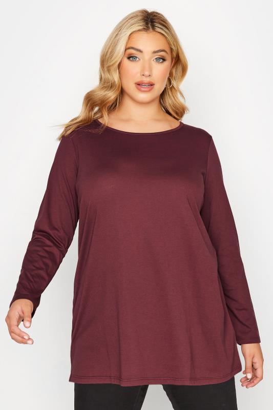 Plus Size Berry Red Long Sleeve T-Shirt | Yours Clothing 1