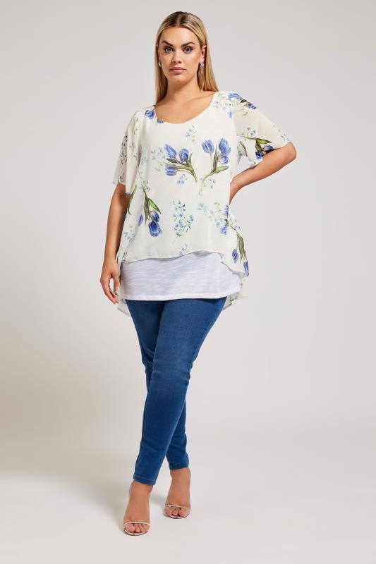 YOURS LONDON Plus Size White Floral Print Blouse | Yours Clothing 2