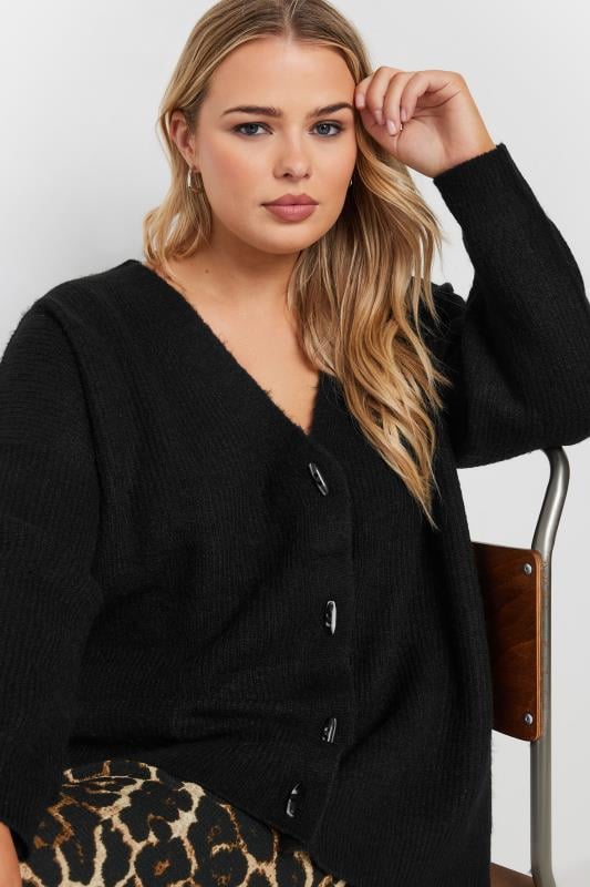 YOURS Plus Size Black Knitted Toggle Cardigan | Yours Clothing 5