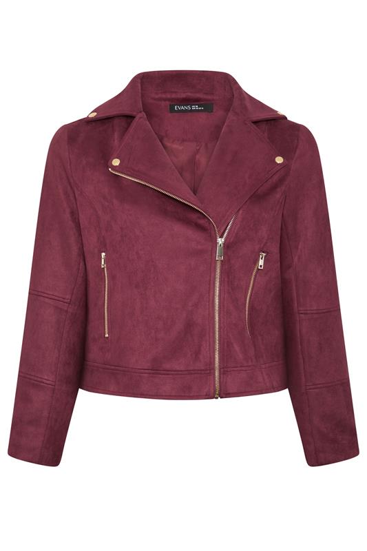EVANS Plus Size Berry Red Suedette Biker Jacket | Evans 5