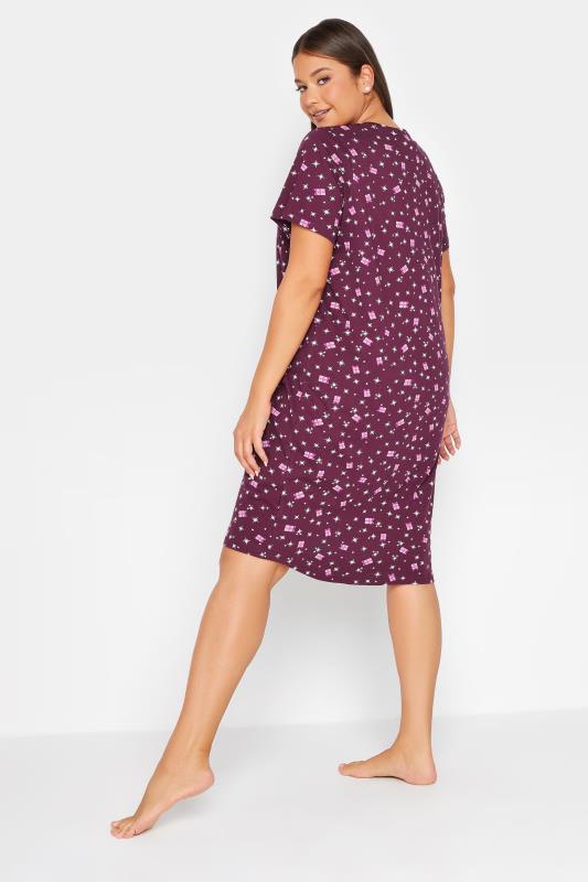 YOURS Curve Berry Red Red Star & Gift Print Christmas Nightdress | Yours Clothing 3