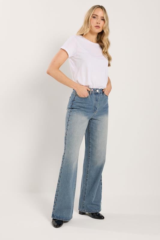 LTS Tall Light Blue Wash Studded Cotton Wide Leg Jeans