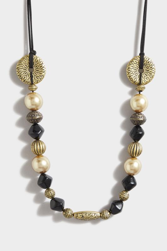 Black & Gold Mixed Bead Necklace | Yours Clothing 3