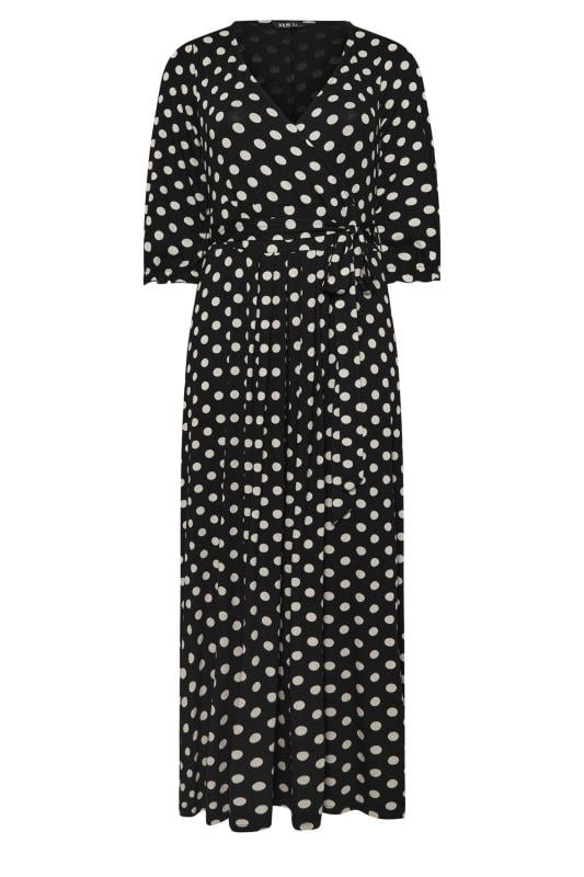 YOURS Plus Size Black Polka Dot Print Tie Waist Maxi Wrap Dress | Yours Clothing 5