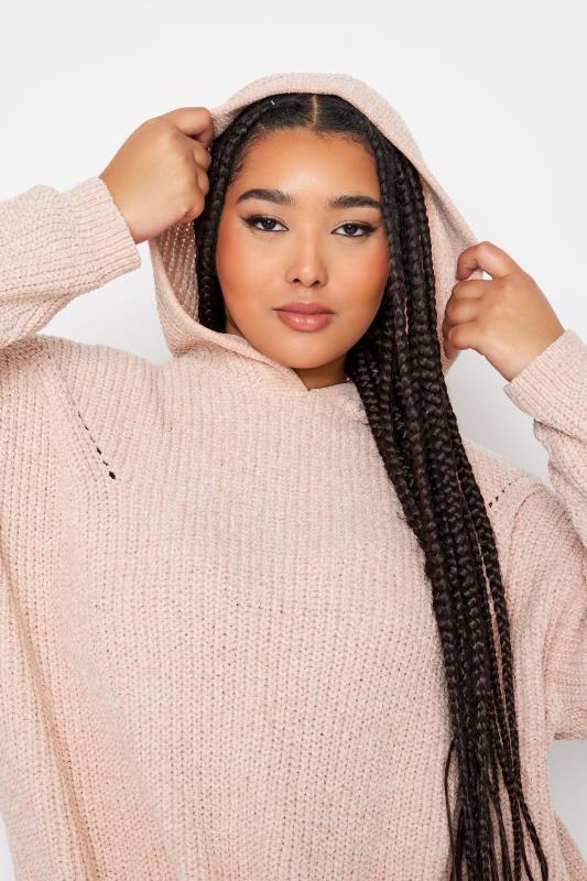 YOURS Plus Size Light Pink Chenille Knitted Hoodie | Yours Clothing 5