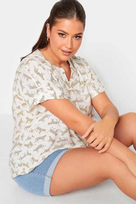YOURS Curve Plus Size White Leopard Print Short Sleeve Shirt | Yours Clothing  4