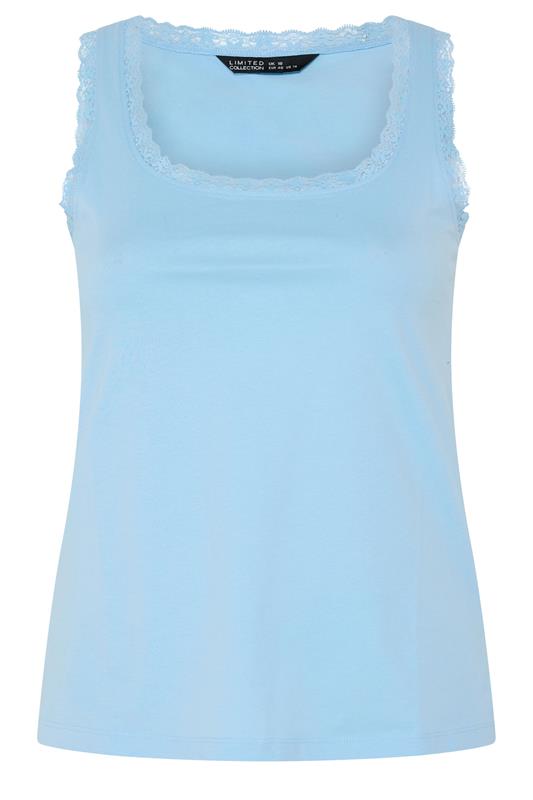LIMITED COLLECTION Plus Size Blue Lace Trim Vest Top | Yours Clothing 5