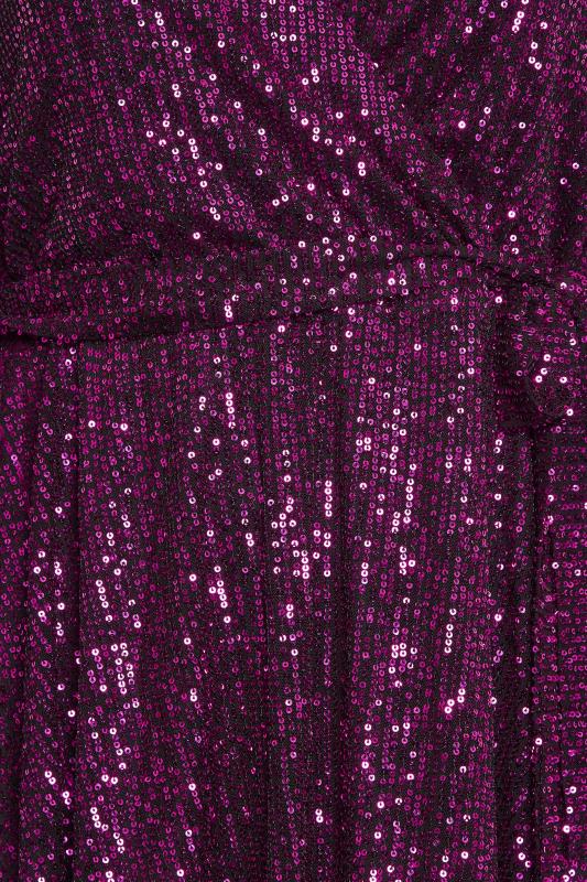 YOURS LONDON Plus Size Pink Sequin Wrap Top | Yours Clothing 5