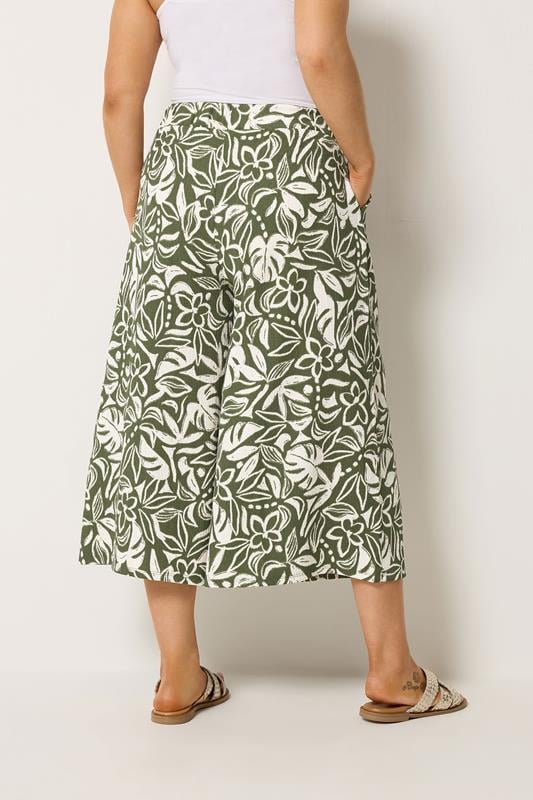 YOURS Plus Size Khaki Green Leaf Print Culottes | Yours Clothing 4
