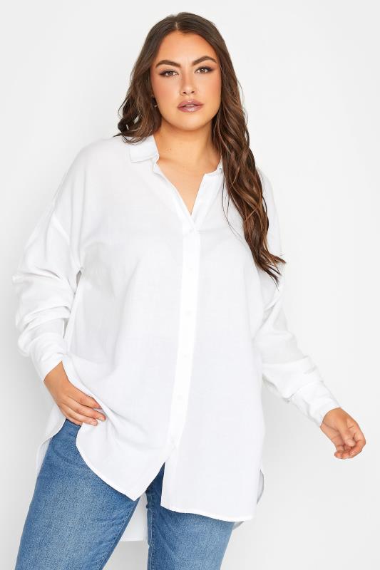 YOURS Plus Size White Linen Blend Shirt | Yours Clothing 1