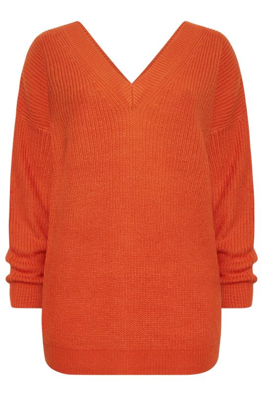 YOURS Plus Size Orange Double V-Neck Jumper | Yours Clothing 6