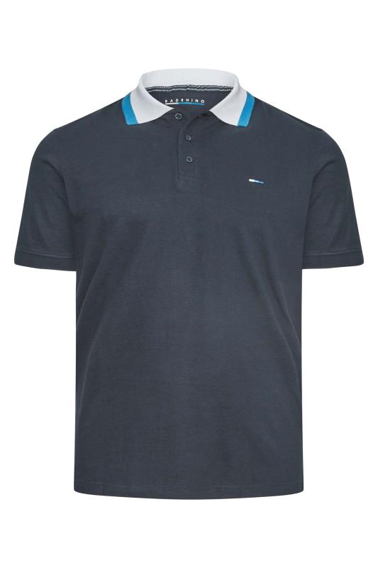 BadRhino Big & Tall Navy Blue Contrast Stripe Collar Polo Shirt 3