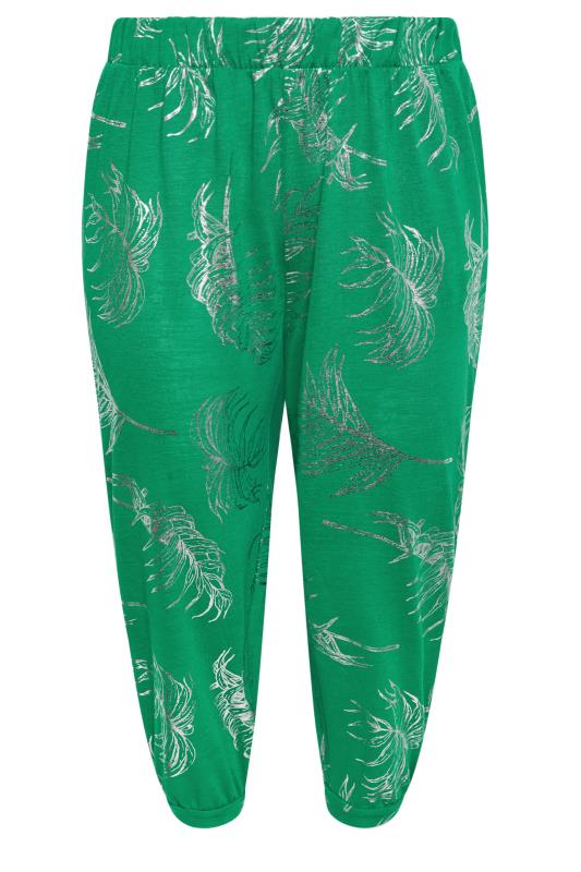 YOURS Plus Size Green Leaf Print Cropped Harem Joggers | Yours Clothing 5