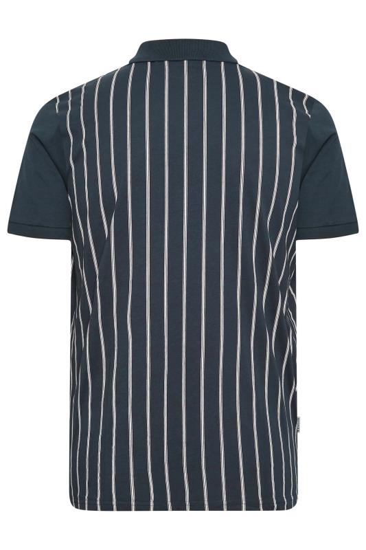 LAMBRETTA Big & Tall Navy Blue Pinstripe Short Sleeve Polo Shirt | BadRhino  4