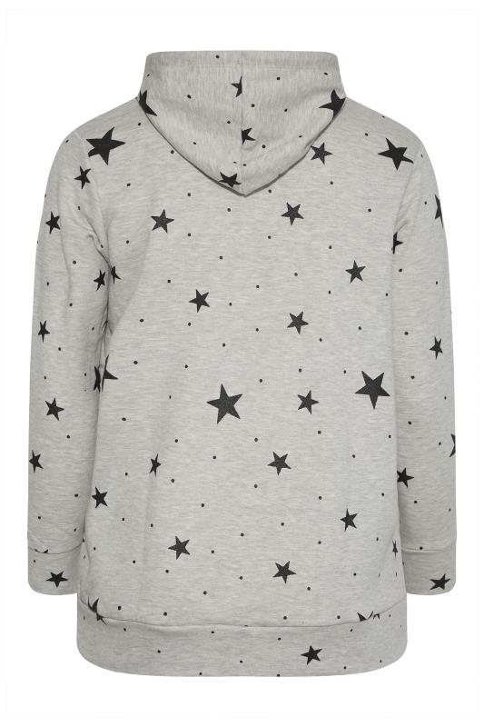 Plus Size Grey Star Print Zip Through Hoodie | Yours Clothing  6