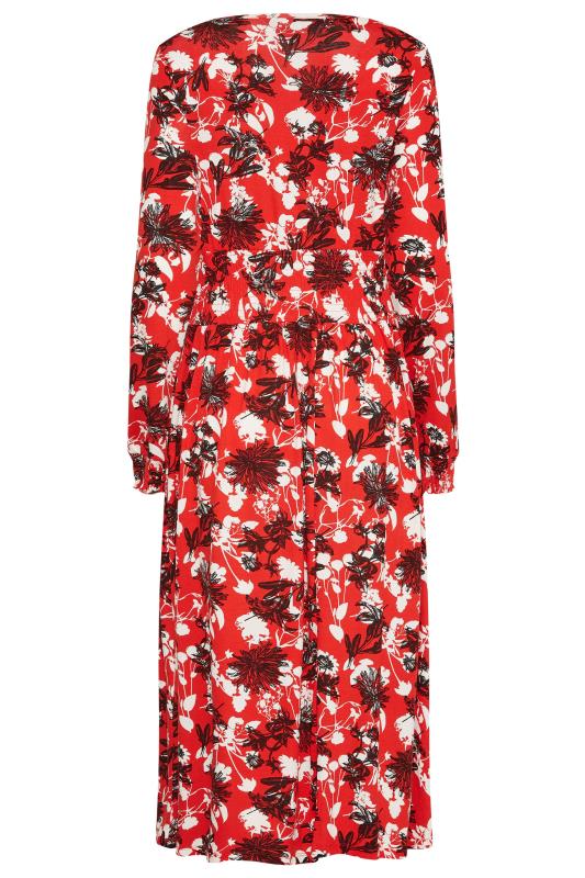 LTS Tall Red Floral Print Tie Neck Midi Dress 6