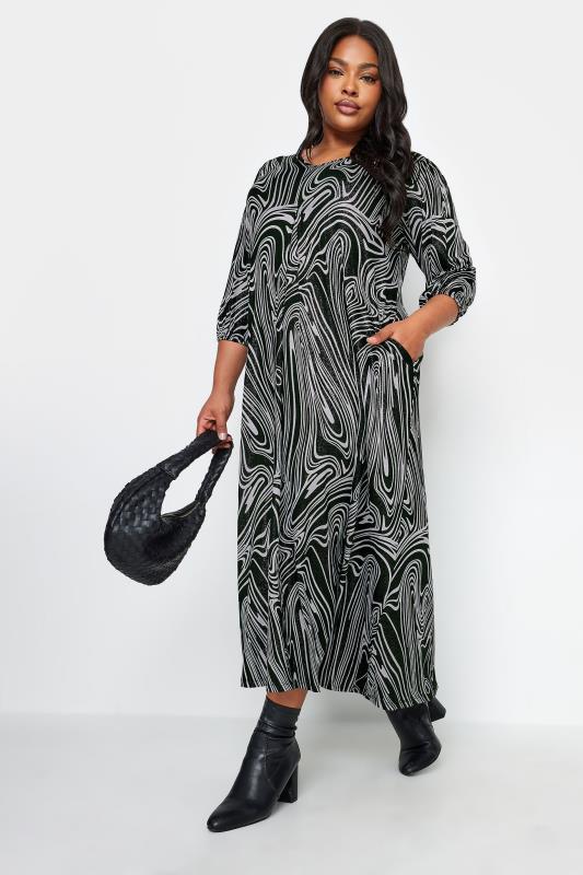 YOURS Plus Size Black Abstract Foil Print Midaxi Dress | Yours Clothing 2