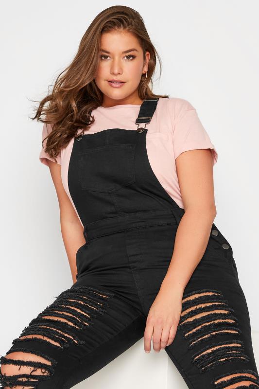 Plus Size Black Ripped Dungarees | Yours Clothing  4