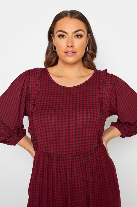 Curve Wine Red Check Tiered Midaxi Dress_D.jpg