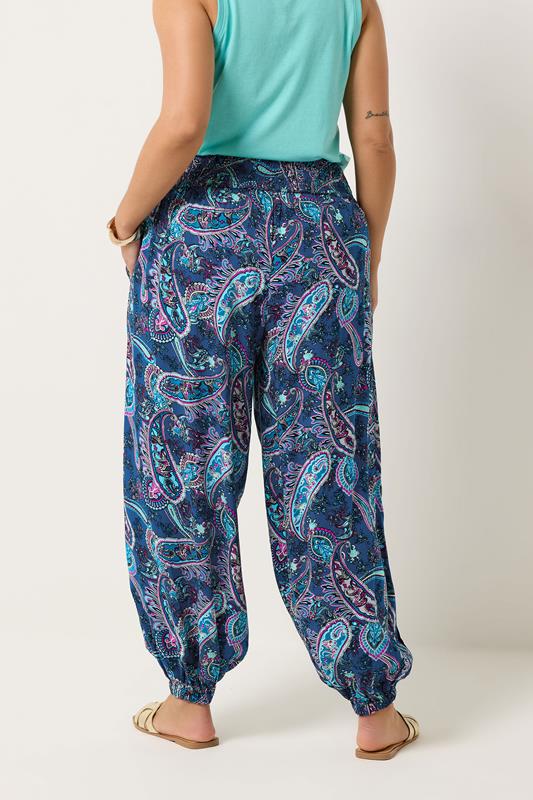 YOURS Plus Size Blue Paisley Print Balloon Trousers | Yours Clothing 2