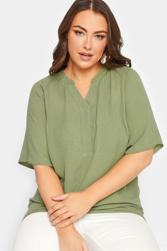 YOURS Plus Size Khaki Green V-Neck Blouse | Yours Clothing 4