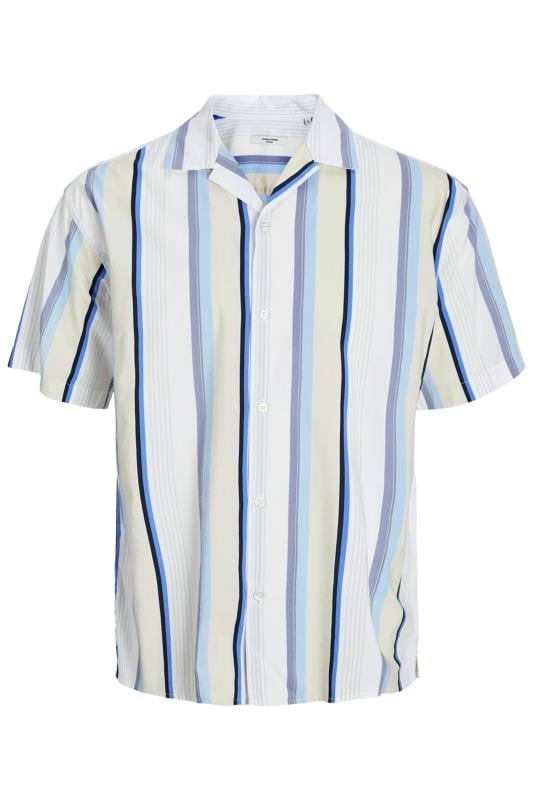 JACK & JONES Big & Tall White & Blue Stripe Textured Shirt | BadRhino 2