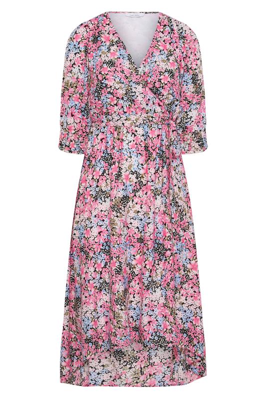 YOURS LONDON Plus Size Pink Puff Sleeve Floral Wrap Dress | Yours Clothing 6